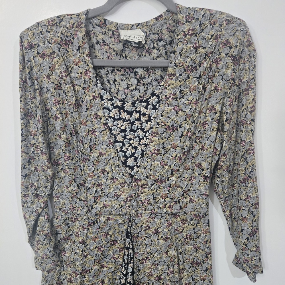 Star of‎ India Floral Midi Dress Medium Boho Prairie Cottagecore 90s VTG